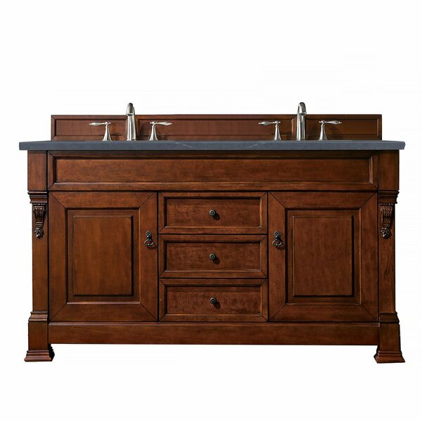 James Martin Vanities Brookfield 60in Double Vanity, Warm Cherry w/ 3 CM Charcoal Soapstone Quartz Top 147-114-5681-3CSP